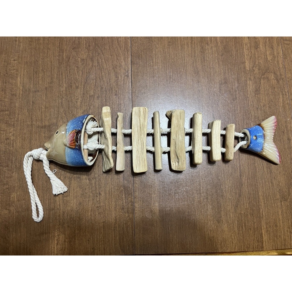 Hanging Pottery Ceramic Driftwood Fish Sculpture Beach Lakehouse‎ Decor 16"